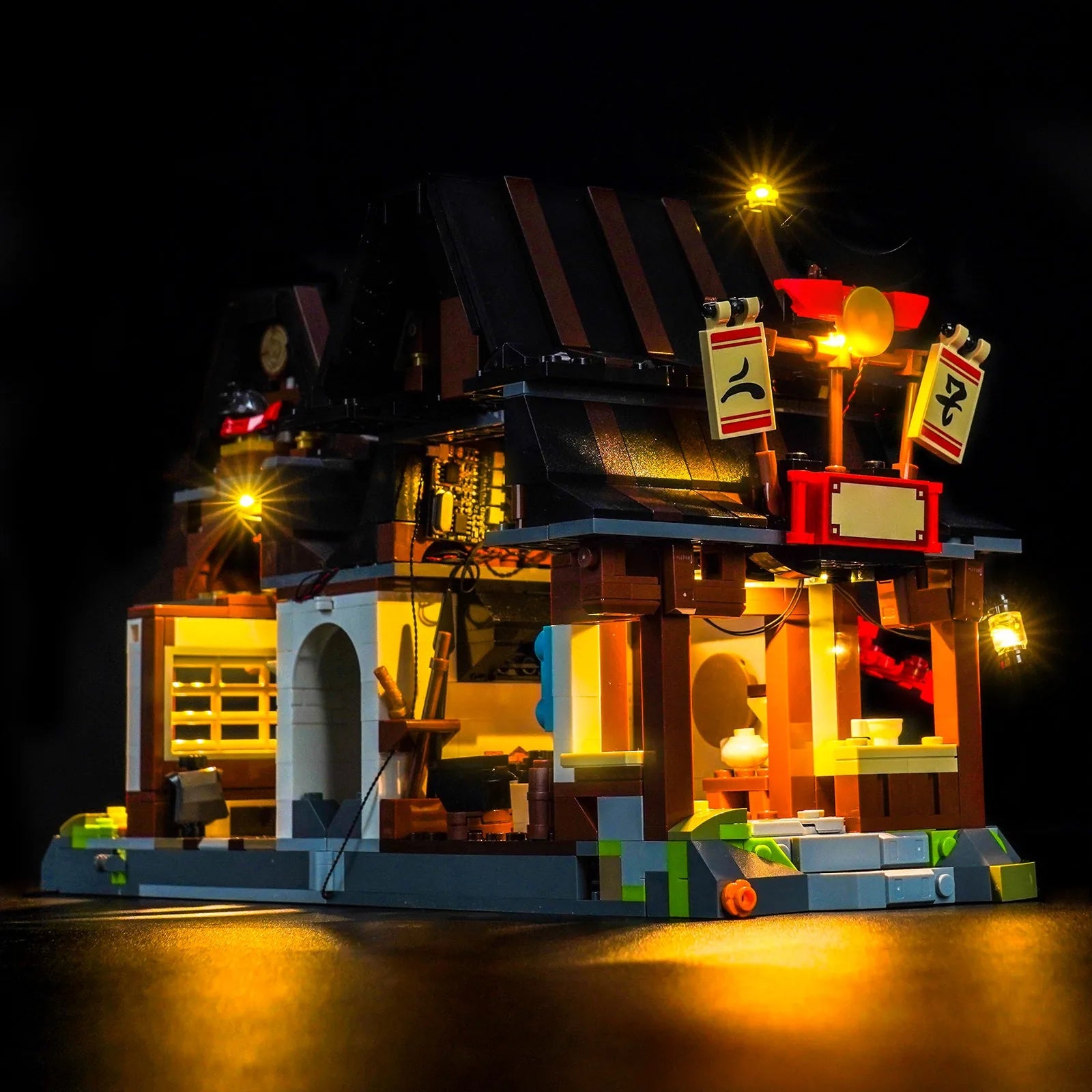 RGB LED light kit for LEGO® Ninjago Four Weapons Blacksmith 15th Anniversary #71858, LED strips and bricks detail