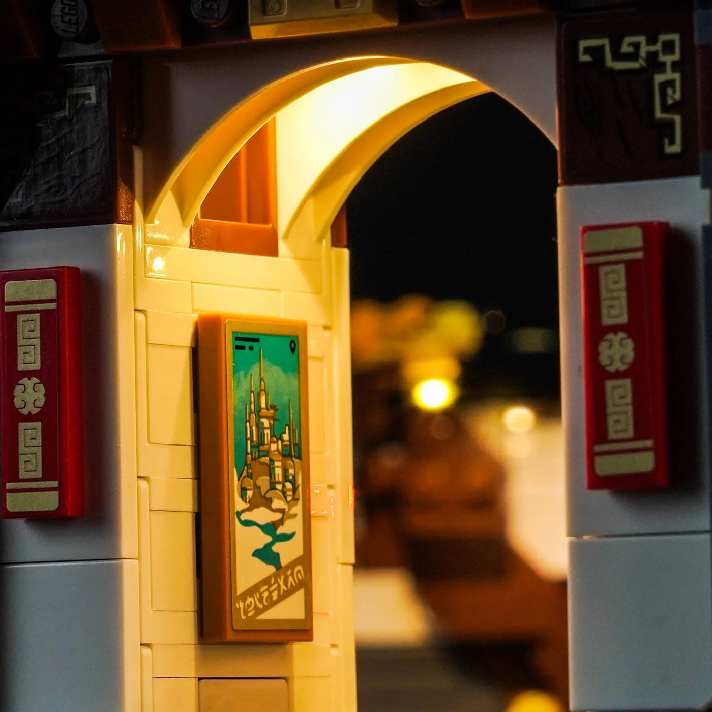 fully illuminated on display: Bright My Bricks RGB LED light kit for LEGO® NINJAGO The Old Town 15th Anniversary #71861