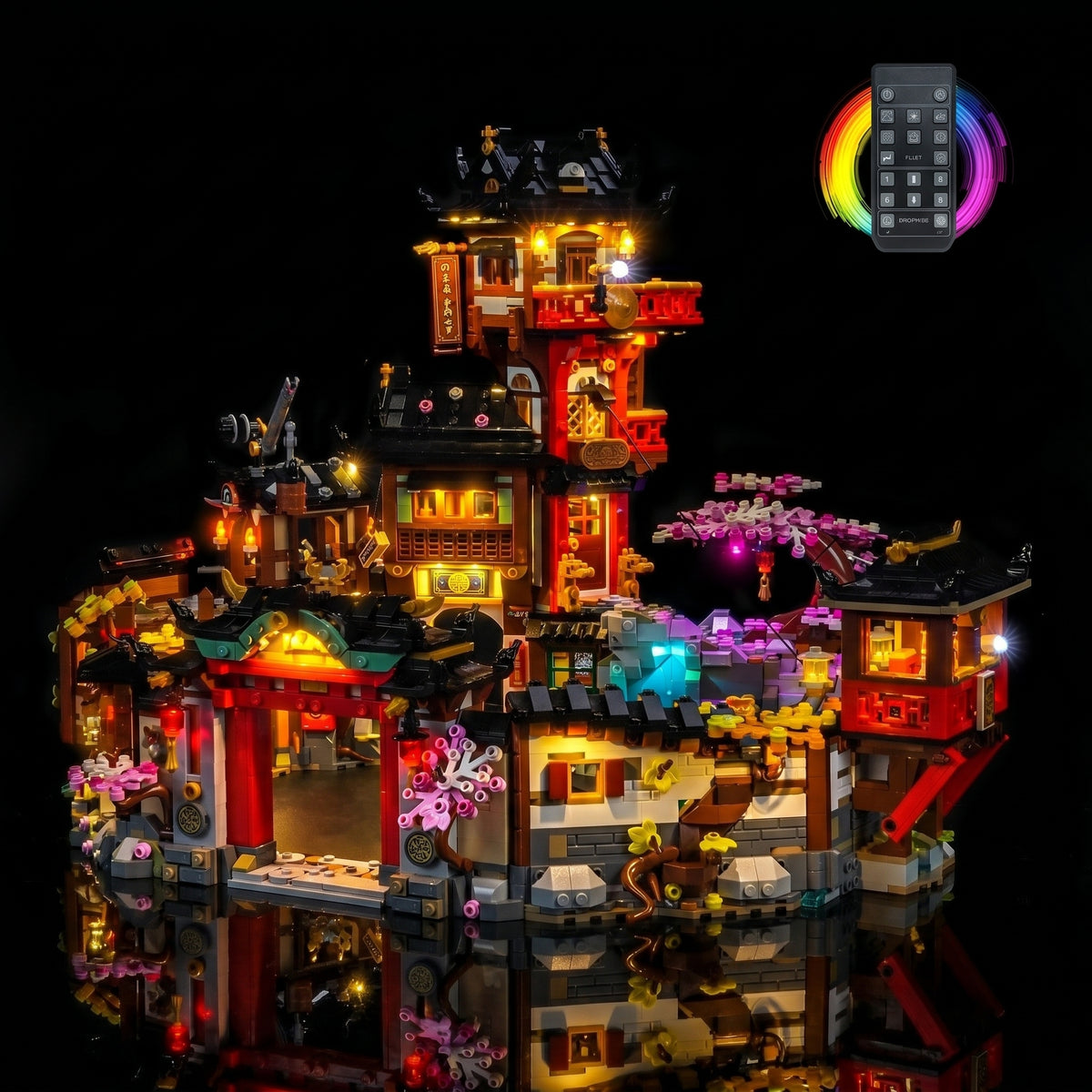 before-and-after lighting: Bright My Bricks light kit for LEGO® NINJAGO The Old Town 15th Anniversary #71861