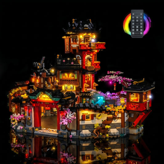 before-and-after lighting: Bright My Bricks light kit for LEGO® NINJAGO The Old Town 15th Anniversary #71861