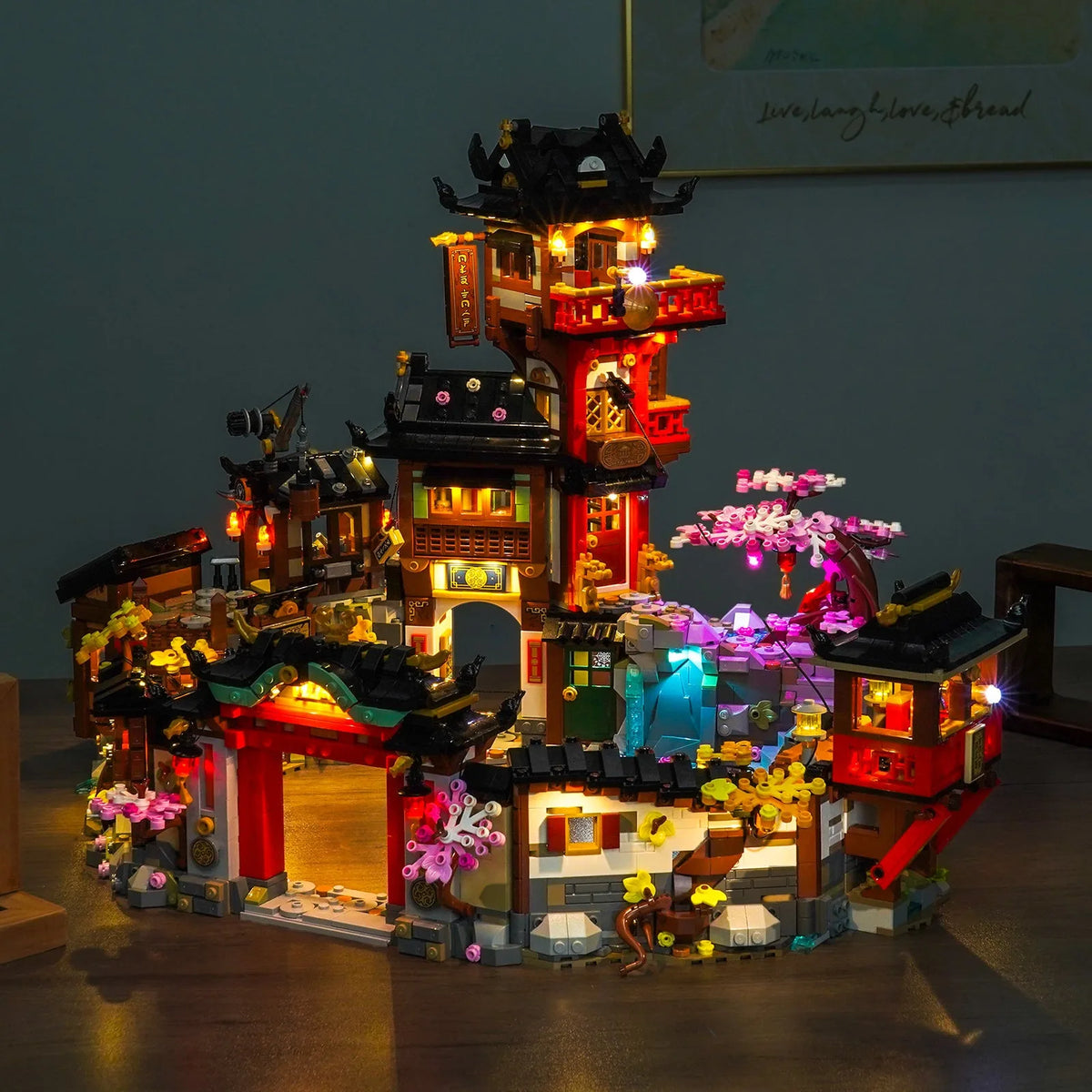 brightened interior detail: Bright My Bricks custom LED lighting for LEGO® NINJAGO The Old Town 15th Anniversary #71861