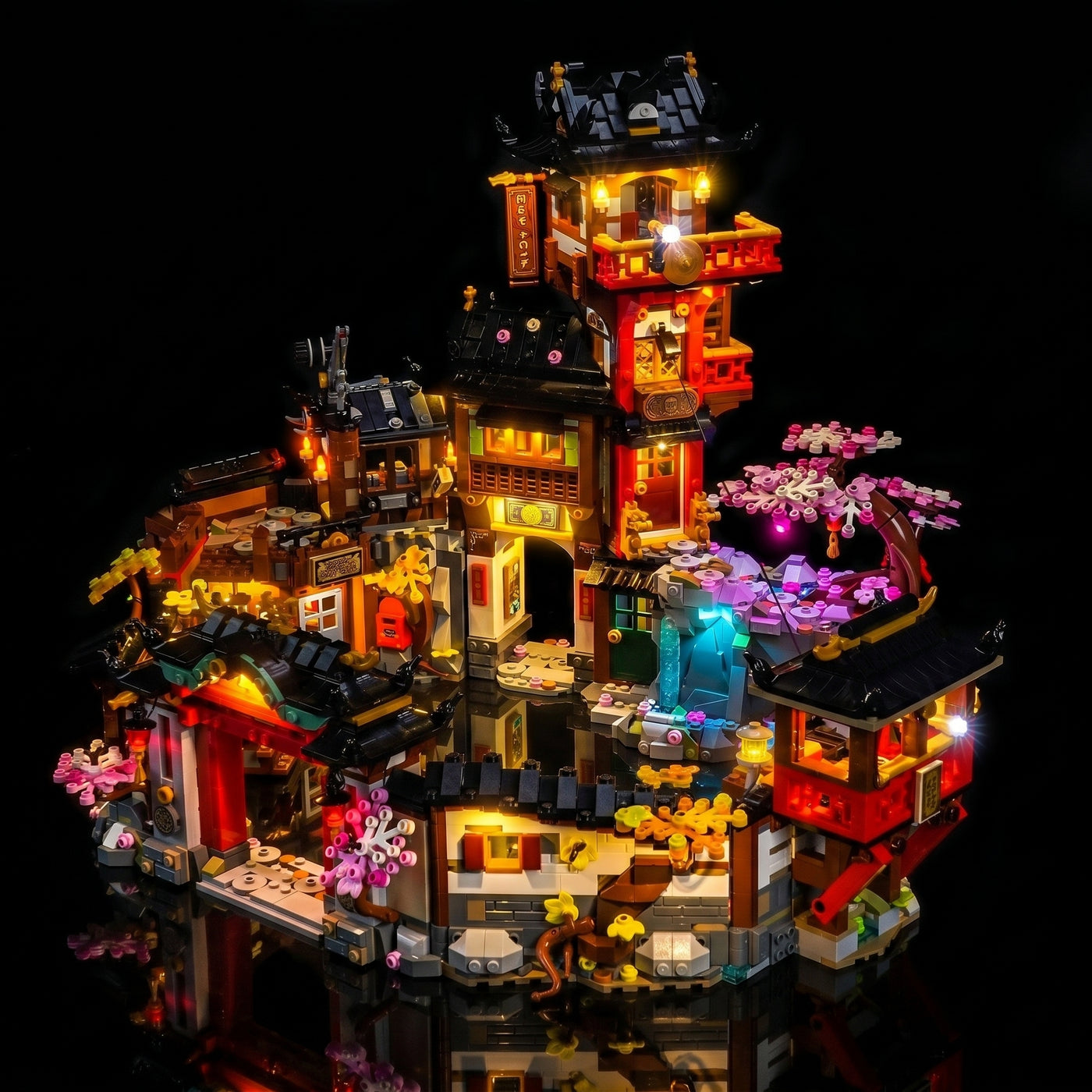 LED light kit for LEGO® NINJAGO The Old Town 15th Anniversary #71861, installed and glowing