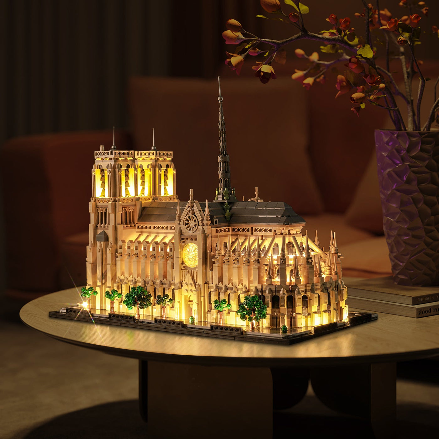 LEGO® Notre-Dame de Paris #21061 lighting effect on the build, with the RGB LED light kit