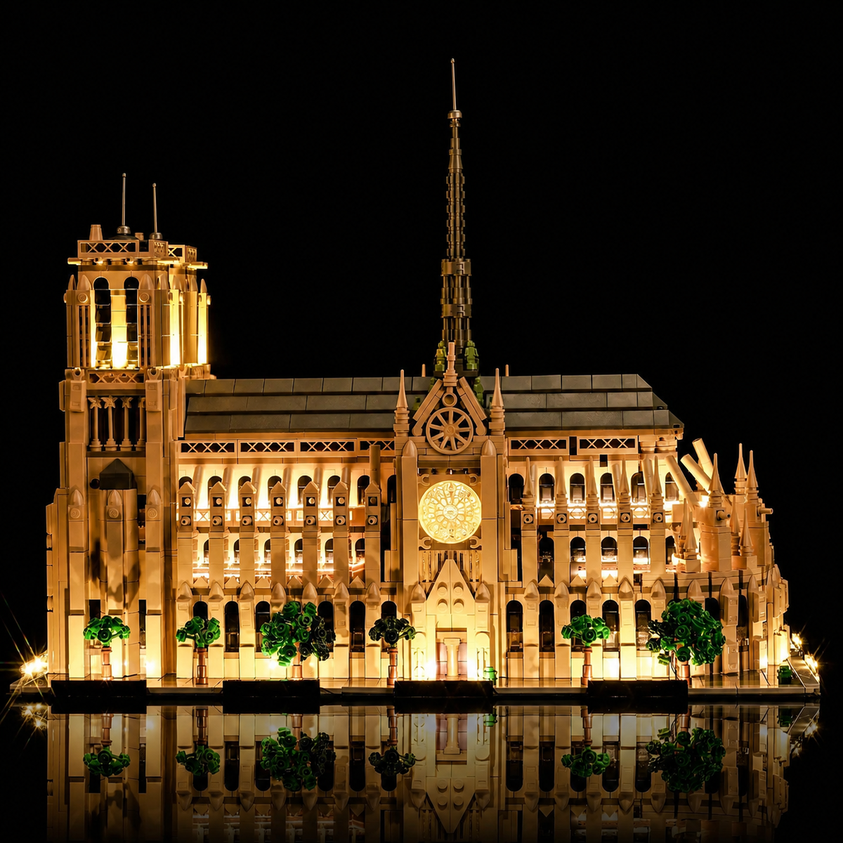 LEGO® Notre-Dame de Paris #21061 LED strips and bricks detail, with the DIY LED light kit