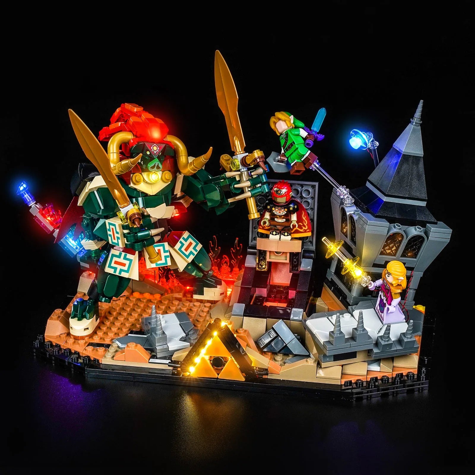 LEGO Ocarina of Time The Final Battle #77093 illuminated at night