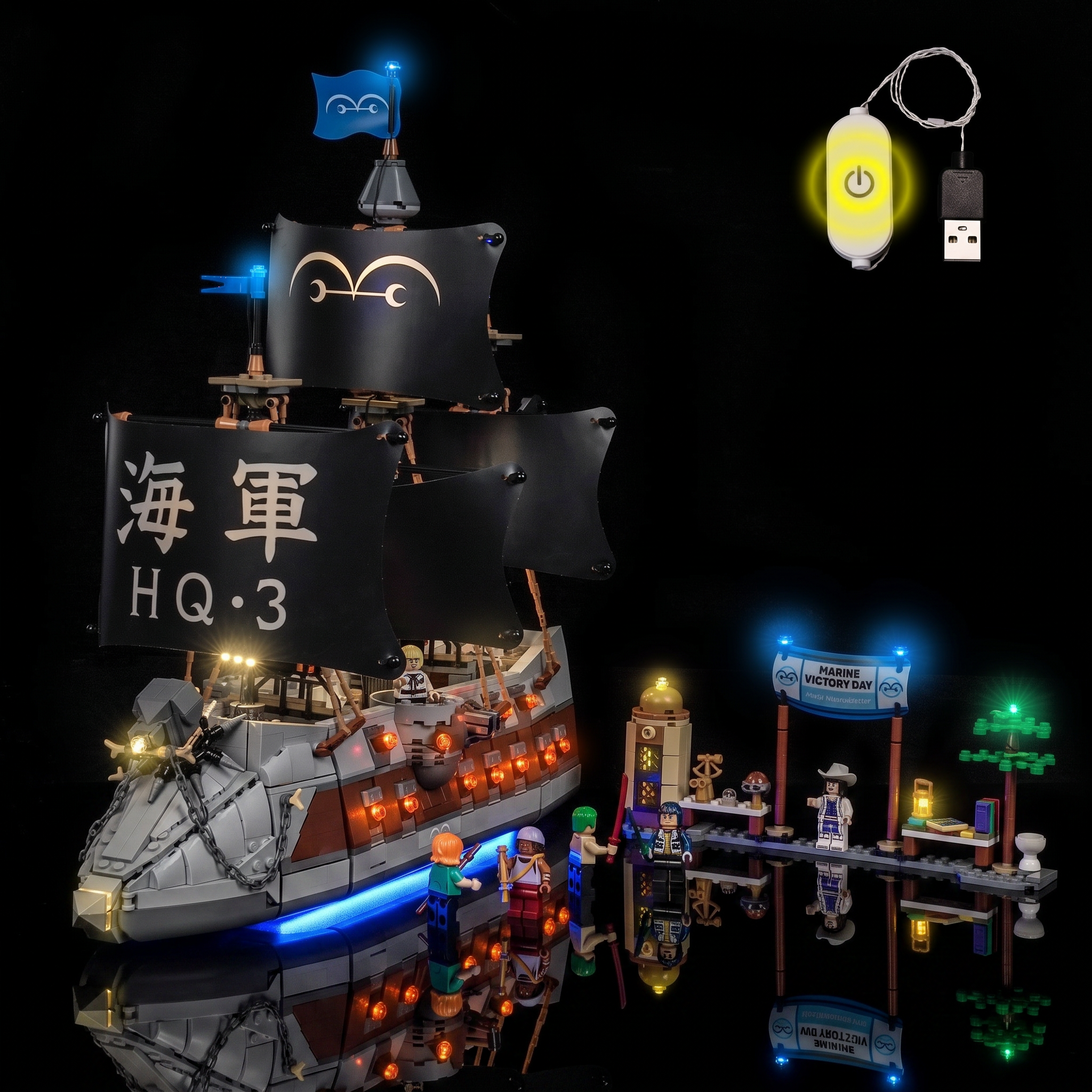 LED lights for LEGO® One Piece Garp's Marine Battleship #75646, brightened interior detail