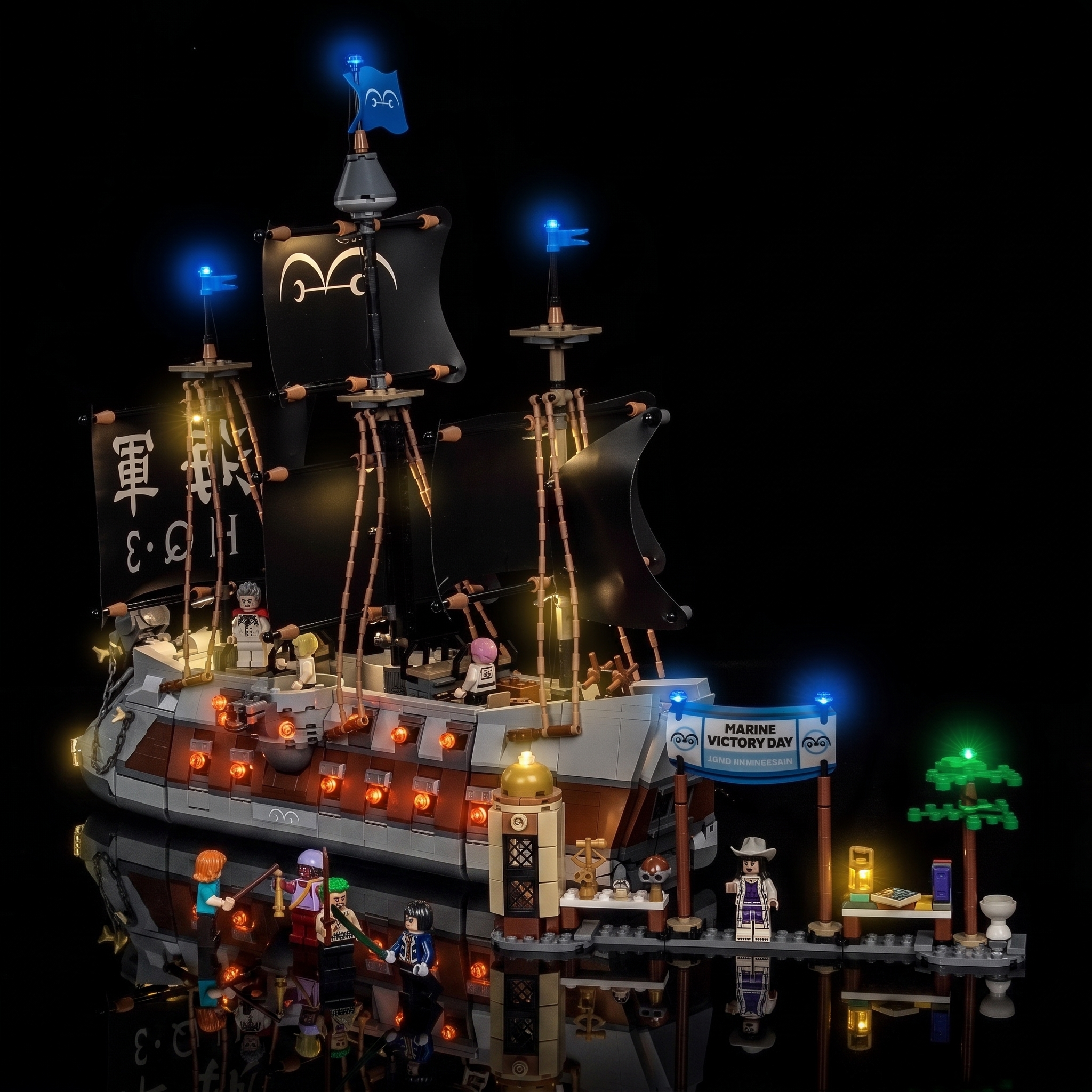 Bright My Bricks LED light kit for LEGO® One Piece Garp's Marine Battleship #75646 — ambient LED glow across the build