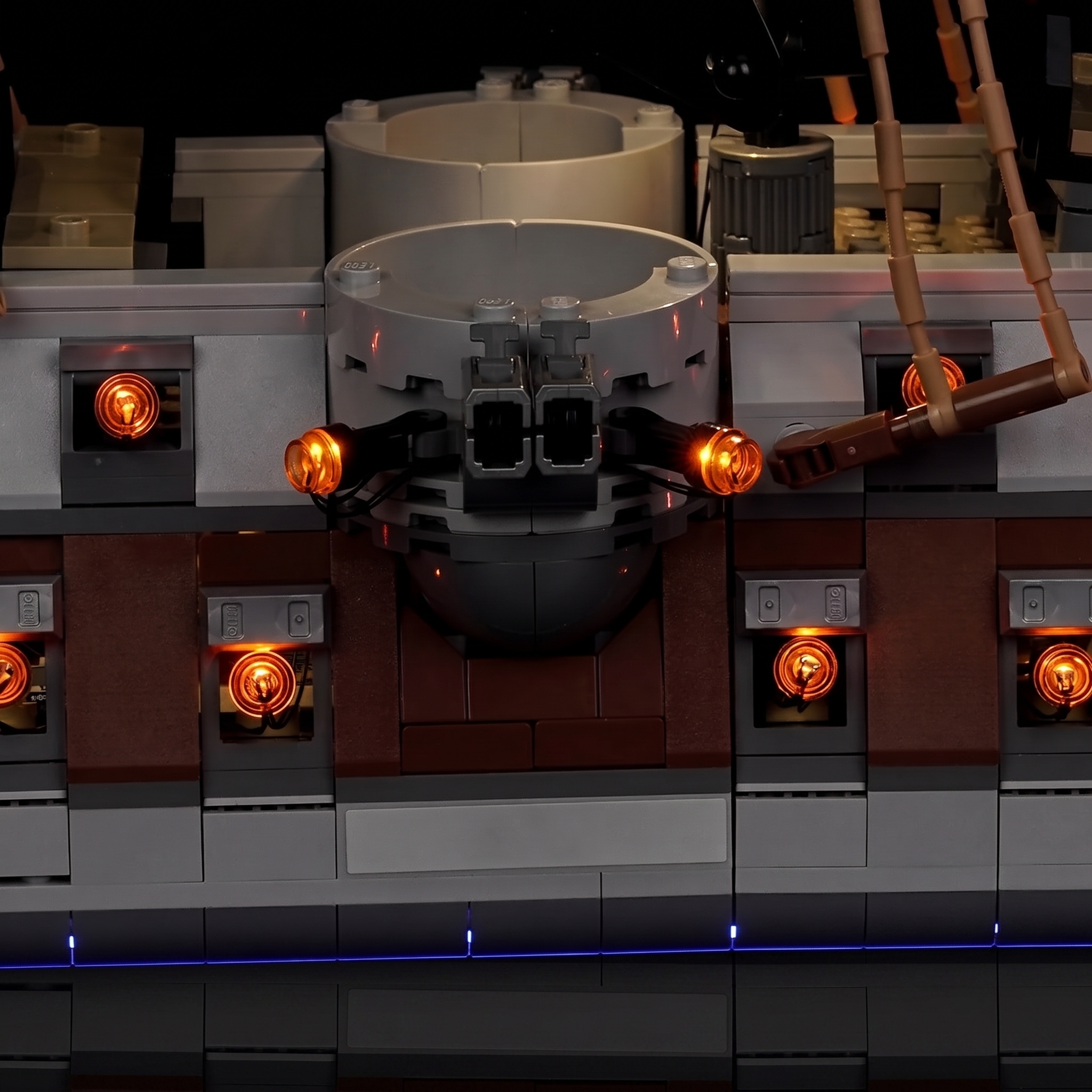 LEGO® One Piece Garp's Marine Battleship #75646 evenly lit from within, with the premium LED light kit