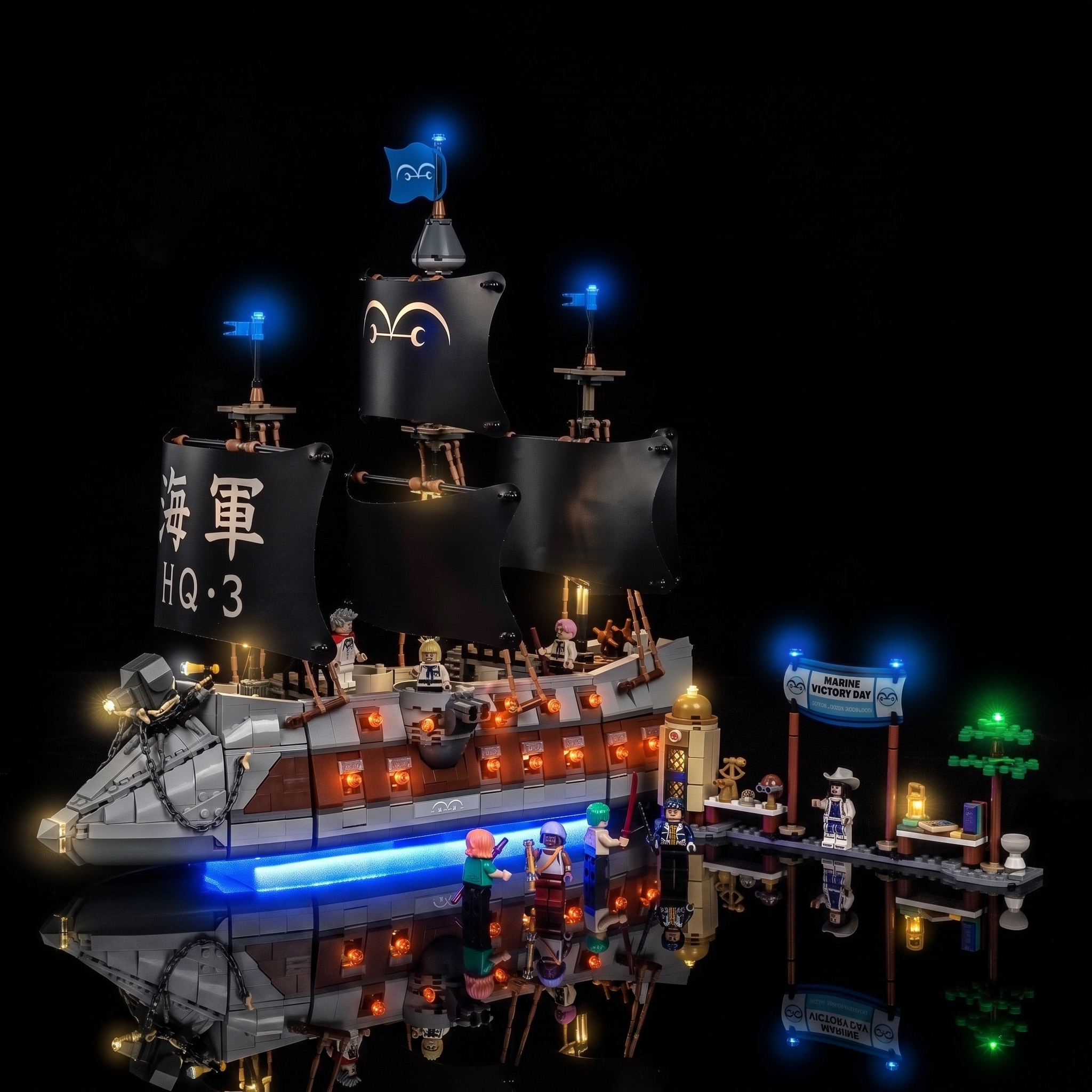 light kit for LEGO® One Piece Garp's Marine Battleship #75646, illuminated at night