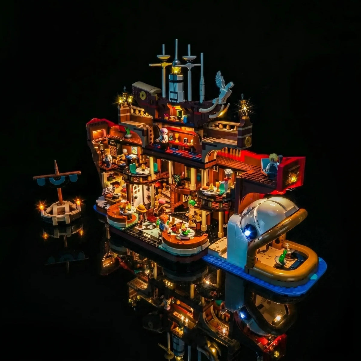LEGO® One Piece The Baratie Floating Restaurant #75640 — warm LED glow detail (USB-powered LED light kit)