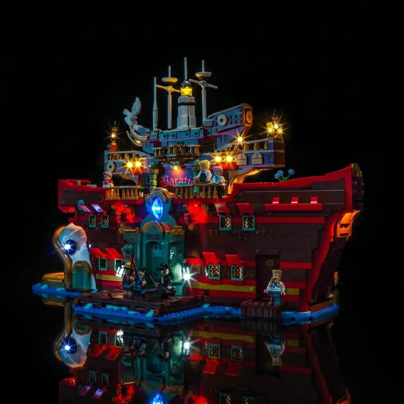 before-and-after lighting: Bright My Bricks premium LED light kit for LEGO® One Piece The Baratie Floating Restaurant #75640