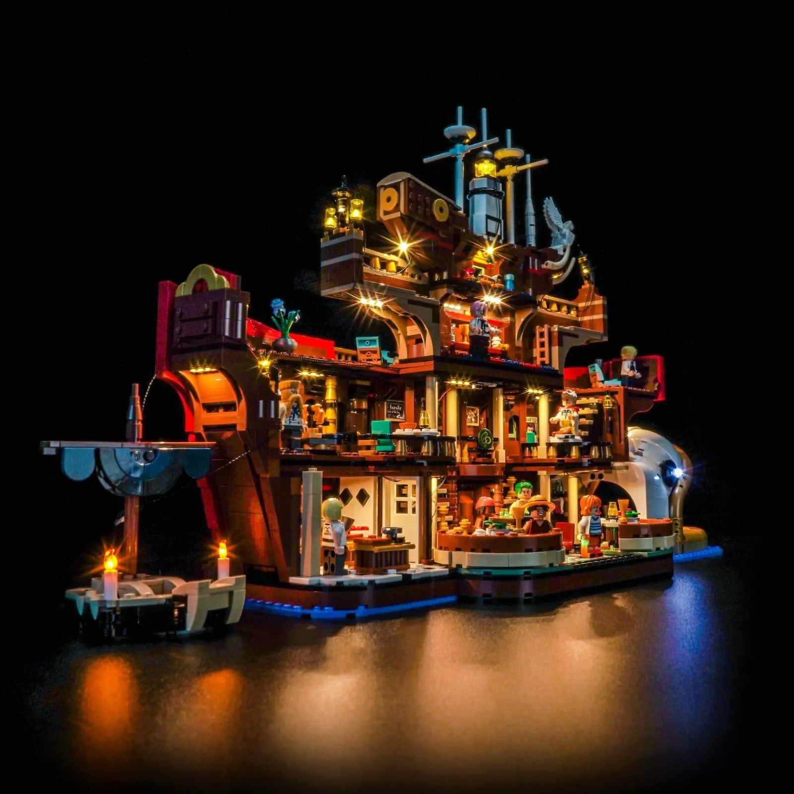 Close-up of LED lights on LEGO One Piece The Baratie Floating Restaurant #75640