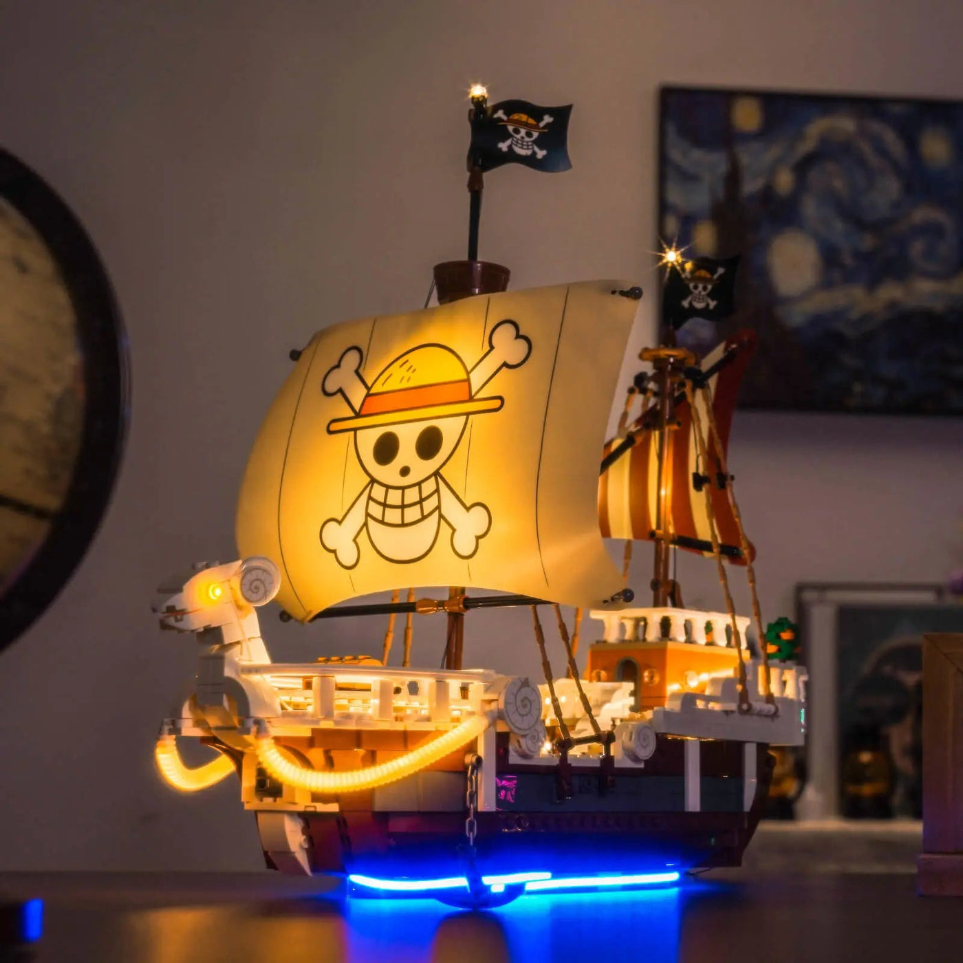Bright My Bricks LED light kit for LEGO® One Piece The Going Merry Pirate Ship #75639 — lighting effect on the build