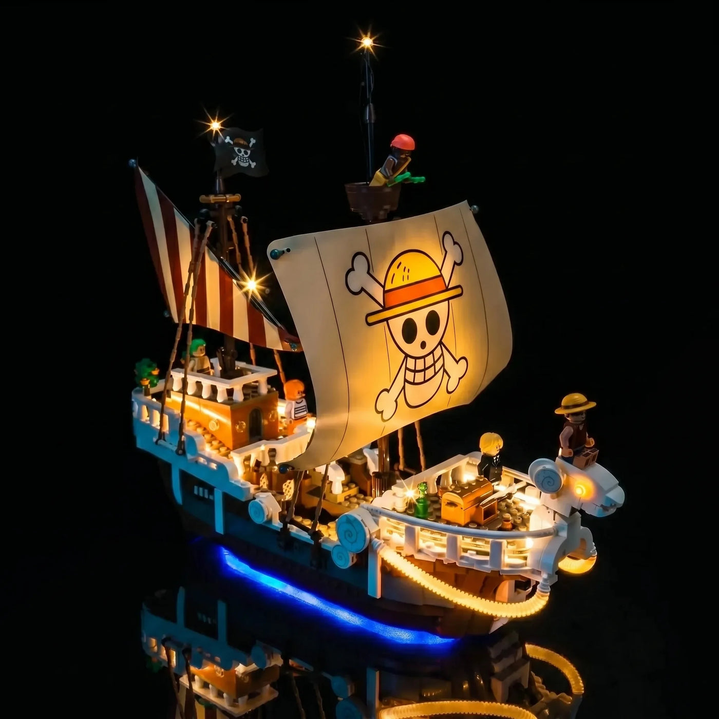 premium LED light kit for LEGO® One Piece The Going Merry Pirate Ship #75639, before-and-after lighting