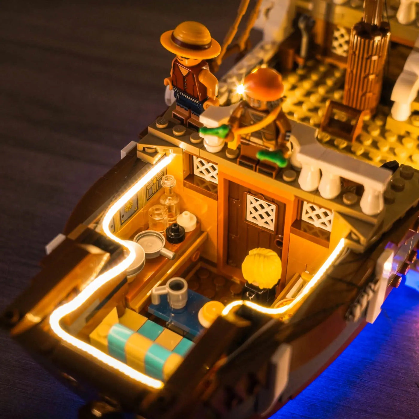 LEGO® One Piece The Going Merry Pirate Ship #75639 — illuminated at night (custom LED lighting)