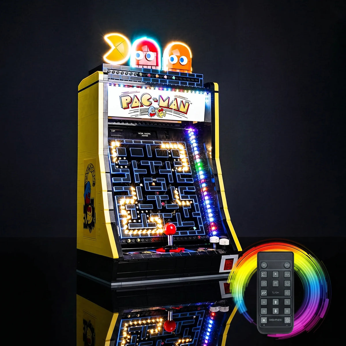 Bright My Bricks custom LED lighting for LEGO® PAC-Man Arcade #10323 — LED kit powered on