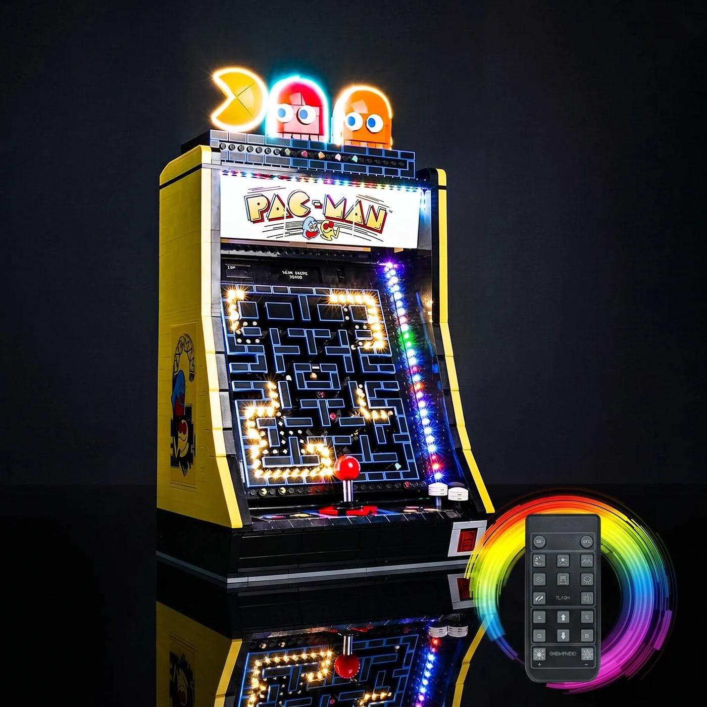 Bright My Bricks custom LED lighting for LEGO® PAC-Man Arcade #10323 — LED kit powered on
