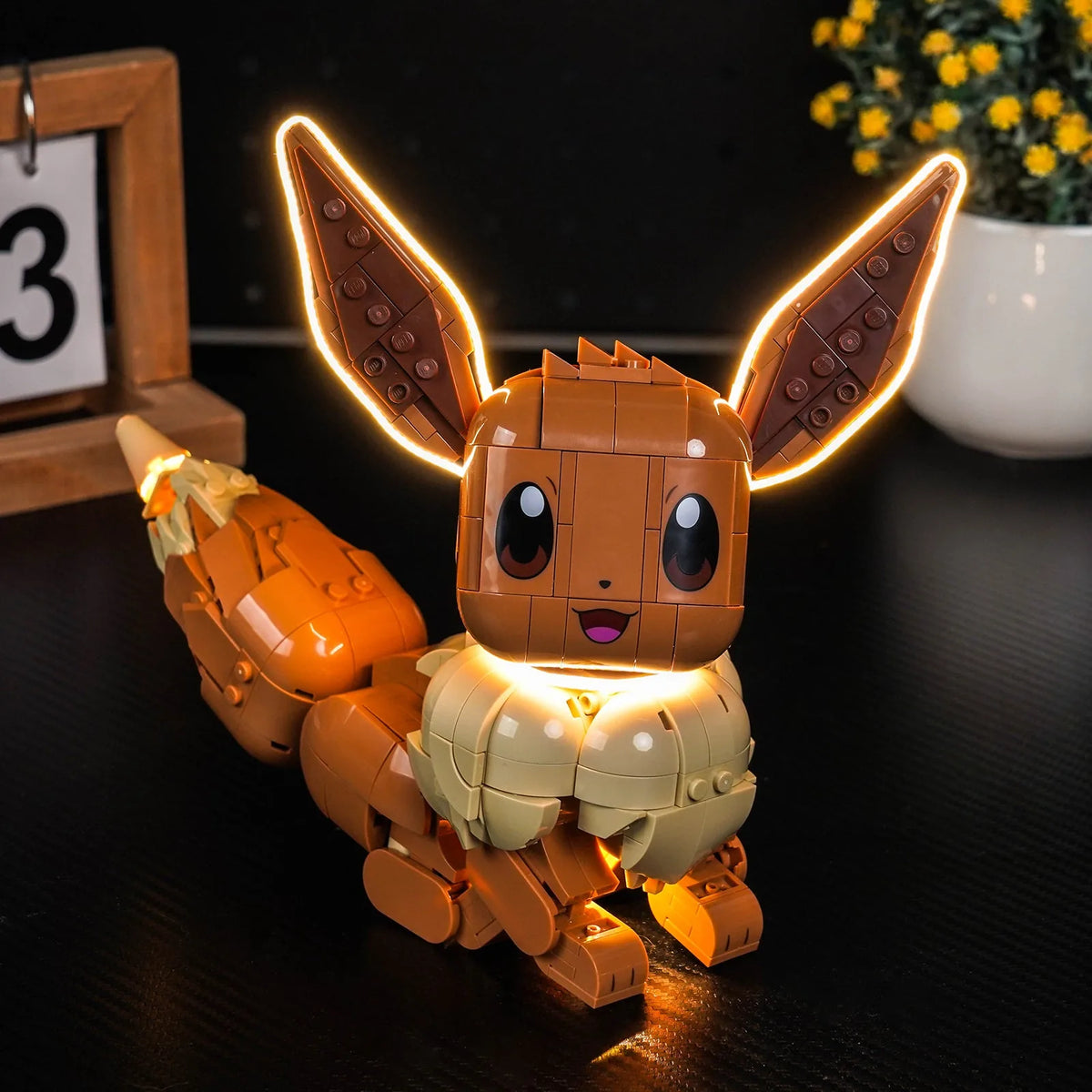 LEGO® Pokémon Eevee #72151 — front view fully lit (LED light kit)