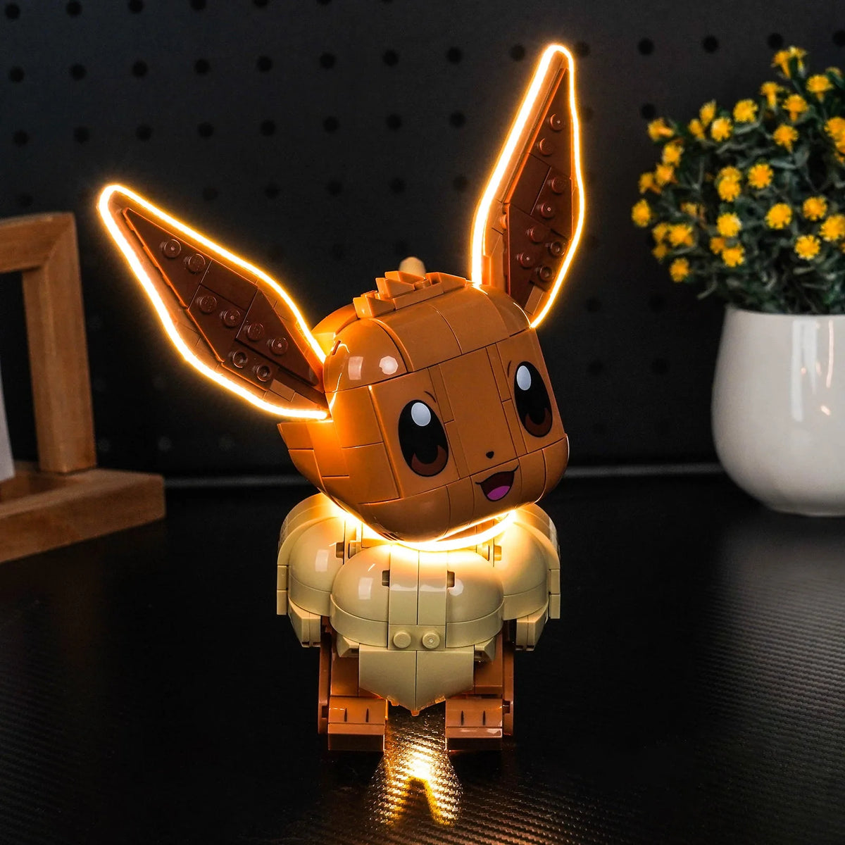 LED lighting kit for LEGO® Pokémon Eevee #72151, side angle with lights on