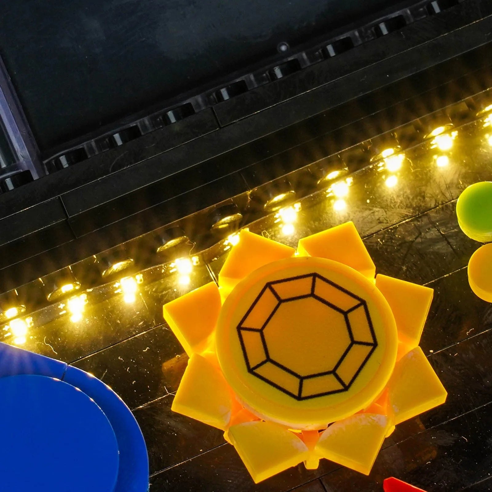 front view fully lit: Bright My Bricks custom LED lighting for LEGO® Pokemon Kanto Region Badge Collection #40892