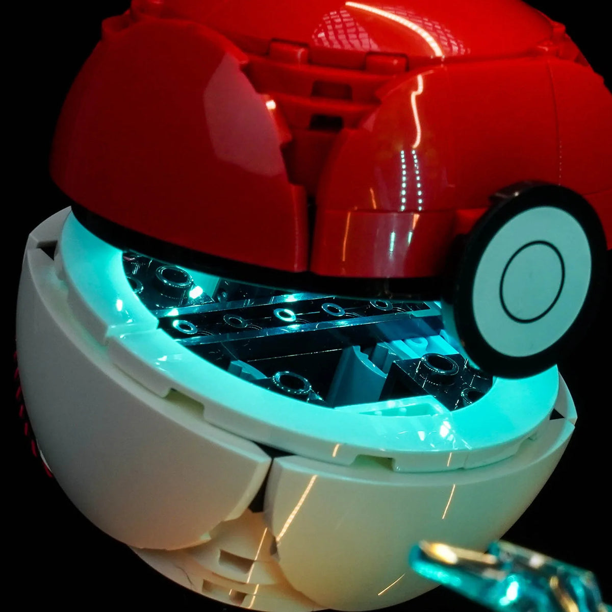 showcase lighting view: Bright My Bricks custom LED lighting for LEGO® Pokémon Pikachu and Poké Ball #72152
