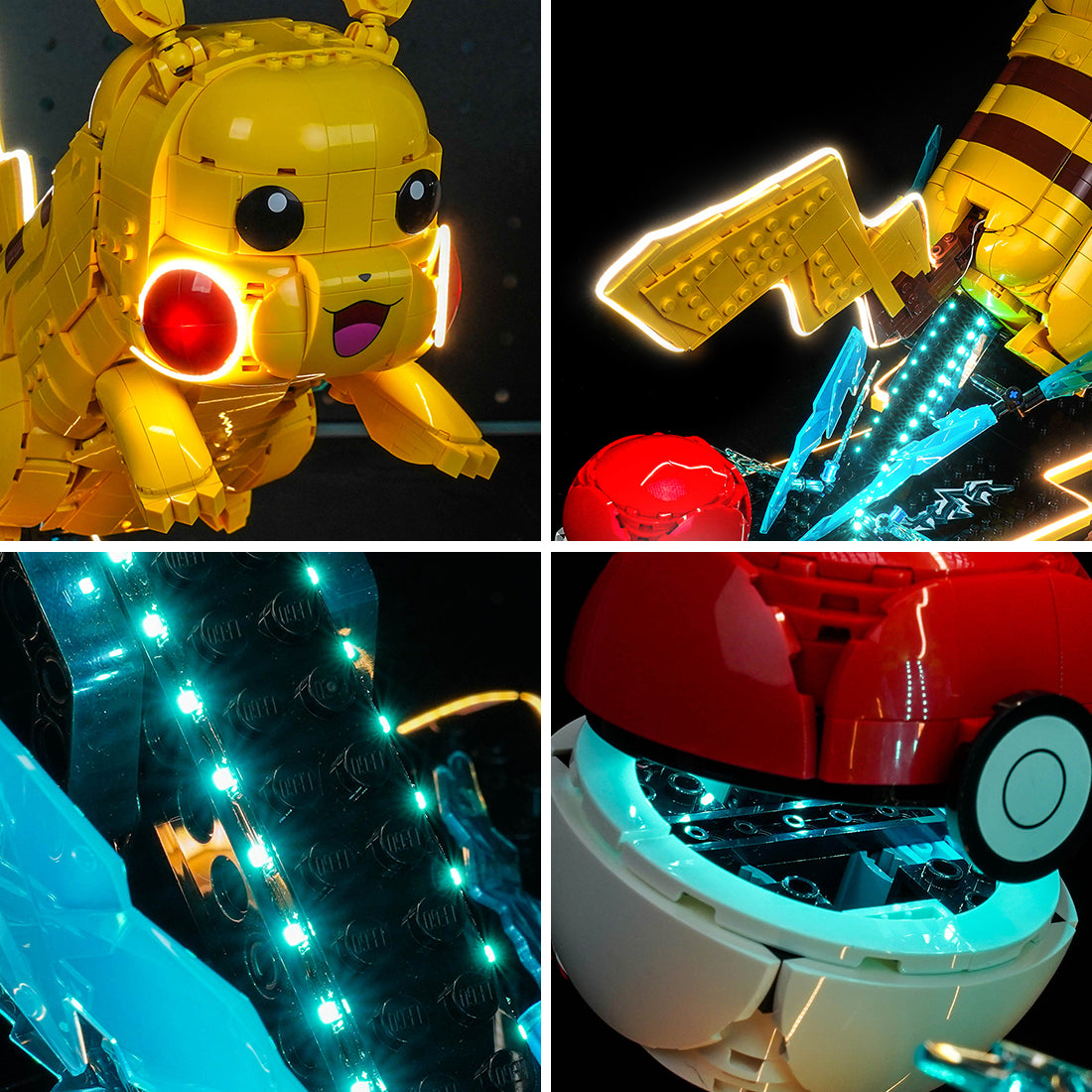 RGB LED light kit for LEGO® Pokémon Pikachu and Poké Ball #72152, warm LED glow detail