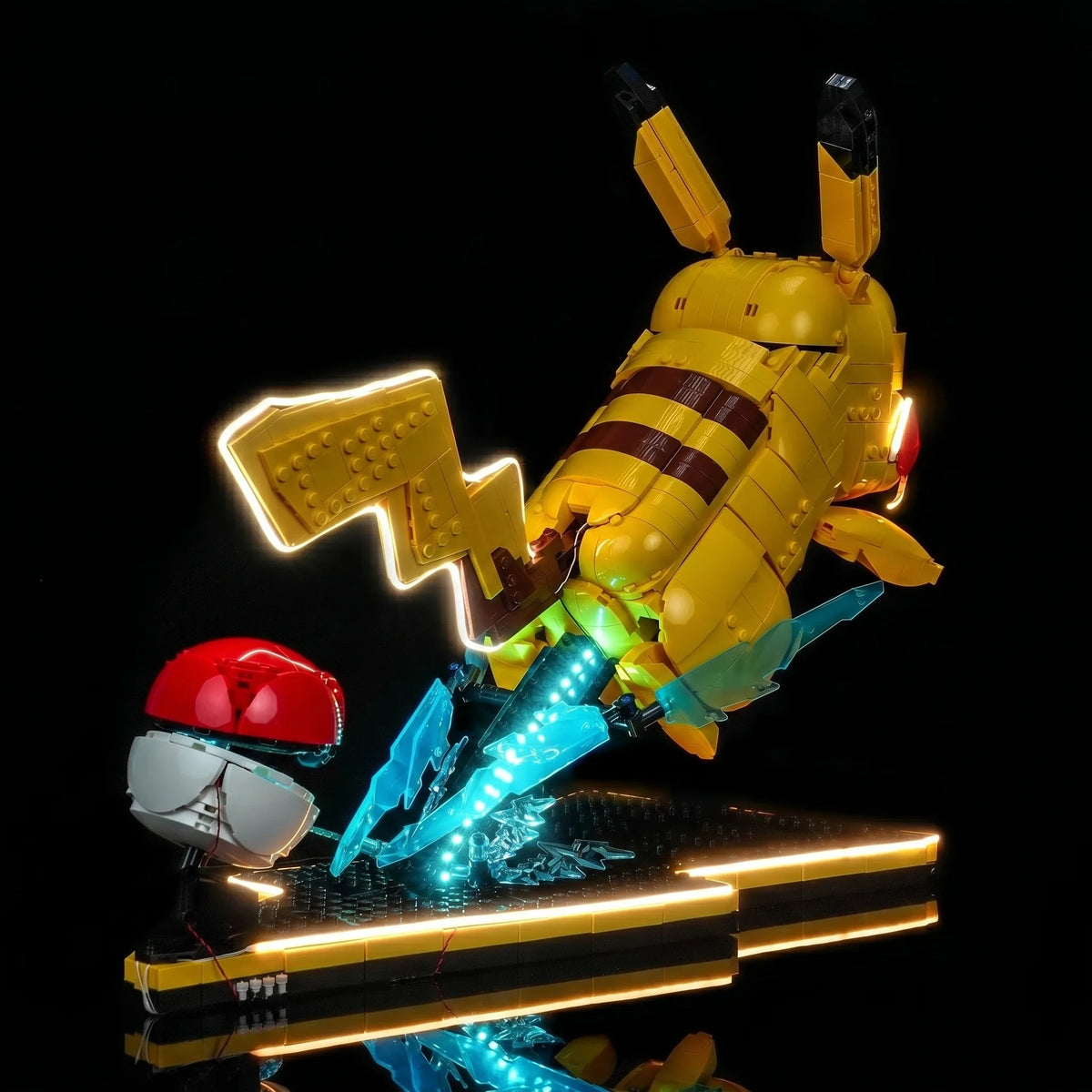 premium LED light kit for LEGO® Pokémon Pikachu and Poké Ball #72152, illuminated at night