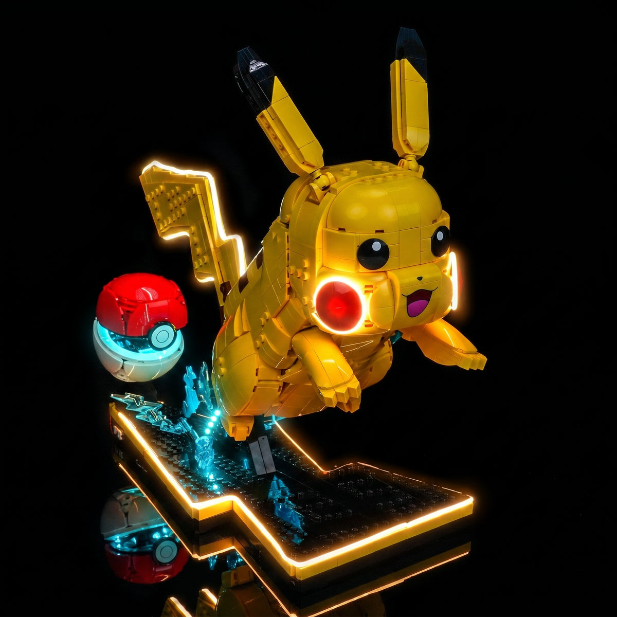 LEGO® Pokémon Pikachu and Poké Ball #72152 close-up of the LED lighting detail, with the premium LED light kit