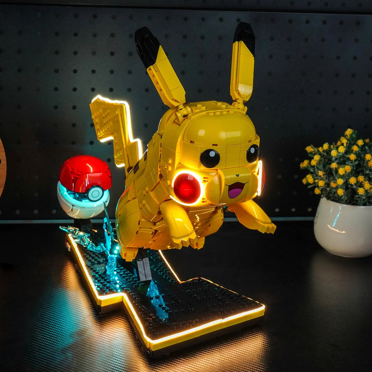LEGO® Pokémon Pikachu and Poké Ball #72152 — before-and-after lighting (premium LED light kit)