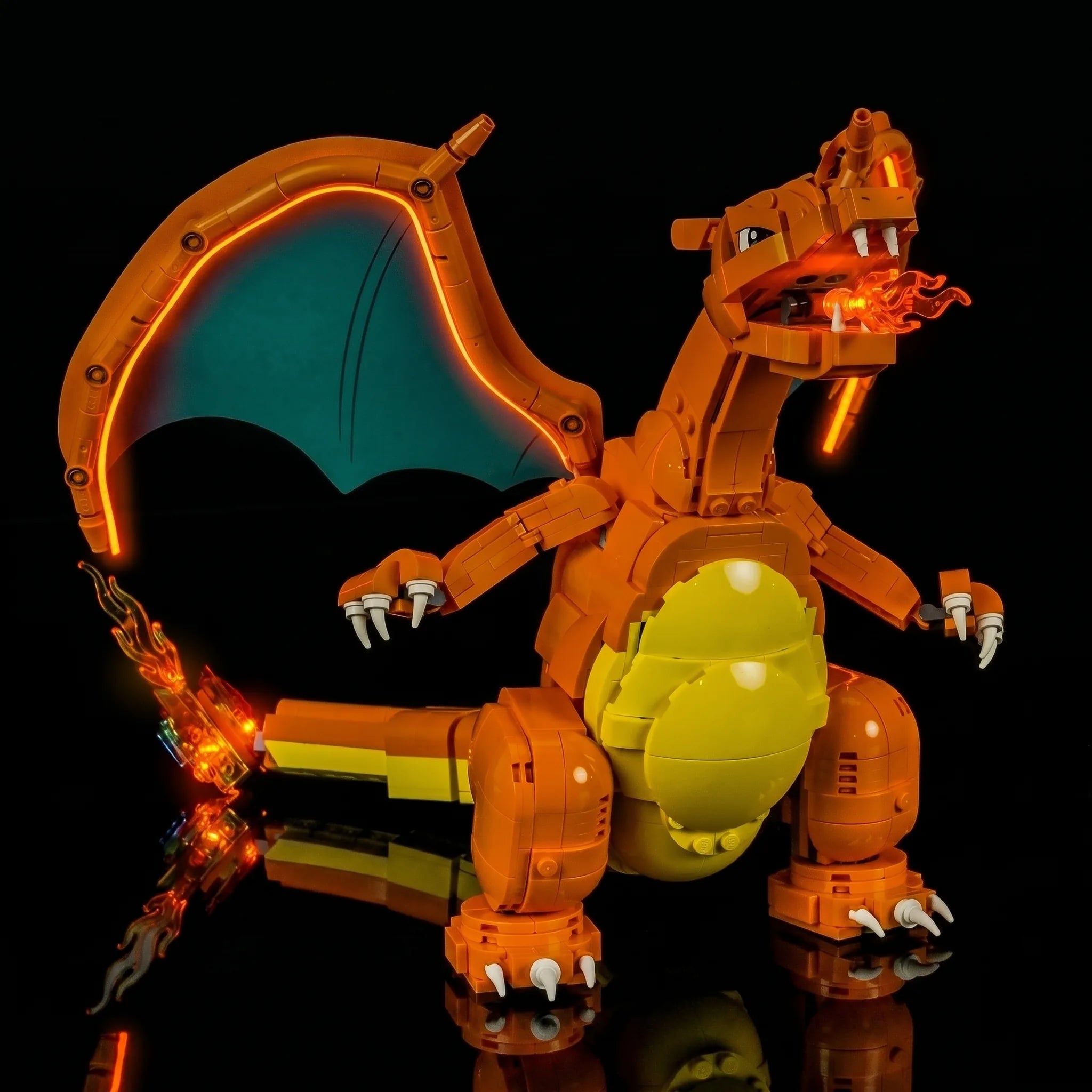 Bright My Bricks premium LED light kit for LEGO® Pokémon Venusaur Charizard Blastoise #72153 — side angle with lights on
