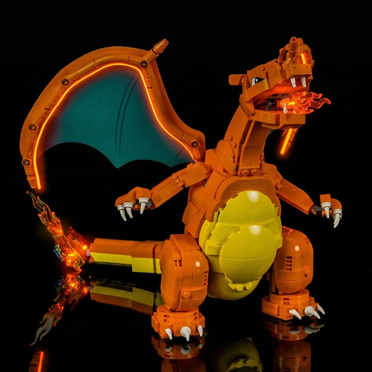 Bright My Bricks premium LED light kit for LEGO® Pokémon Venusaur Charizard Blastoise #72153 — side angle with lights on