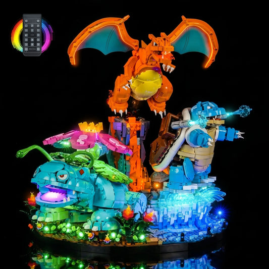 warm LED glow detail: Bright My Bricks DIY LED light kit for LEGO® Pokémon Venusaur Charizard Blastoise #72153