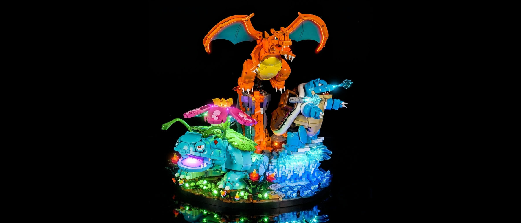 Light Kit for LEGO® Pokémon Venusaur Charizard Blastoise #72153 — lit with the LED light kit