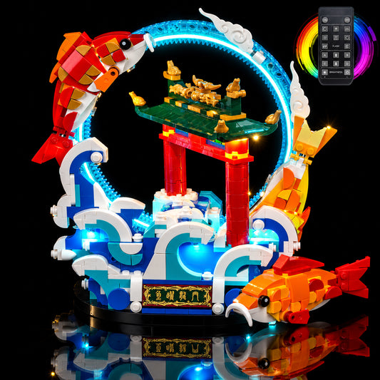 night-mode display glow: Bright My Bricks RGB LED light kit for LEGO® Prosperity Carp Leaping #80120