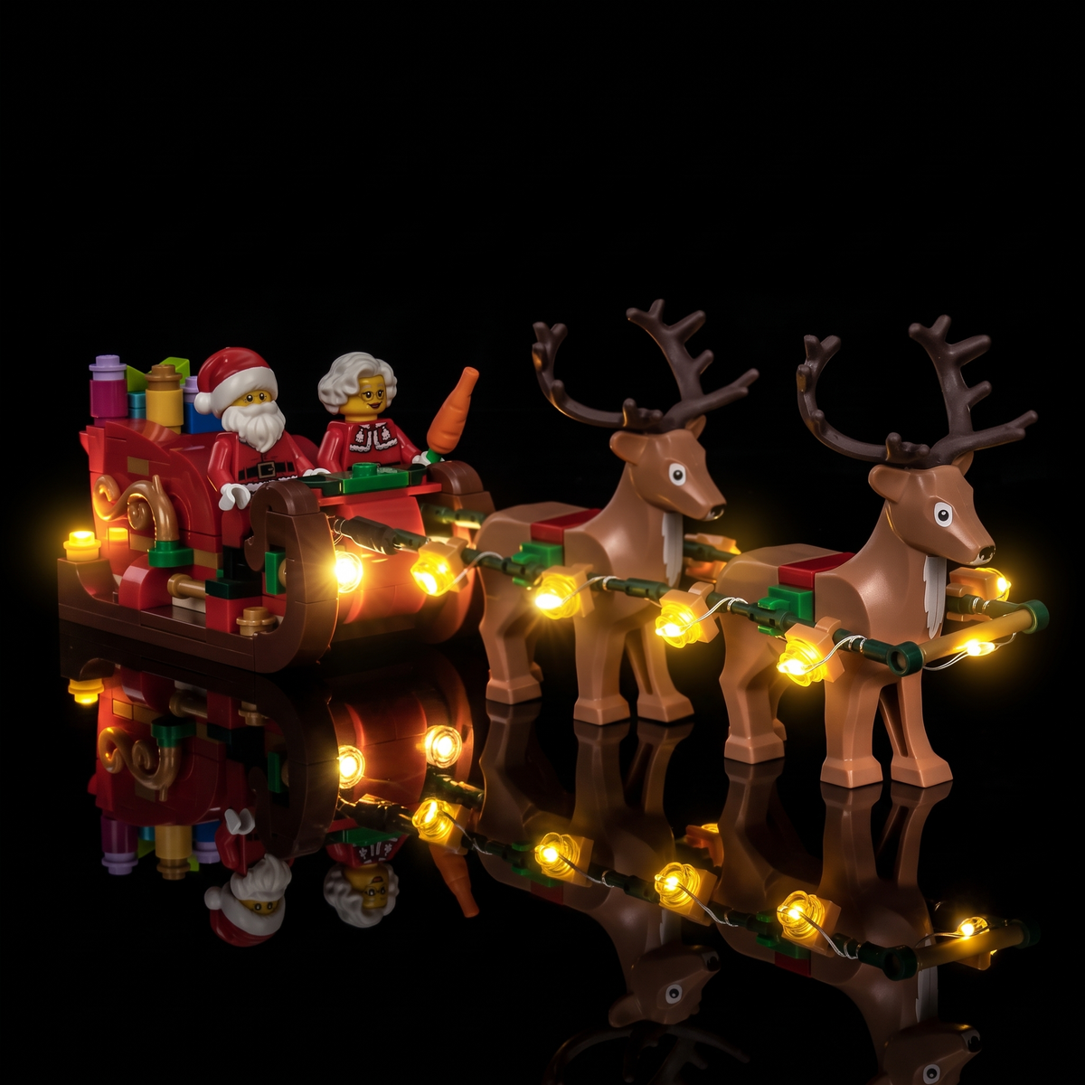 Lichtset für LEGO® Abenteuerliche Schlittenfahrt des Weihnachtsmanns #40866 – beleuchtete Ansicht 3