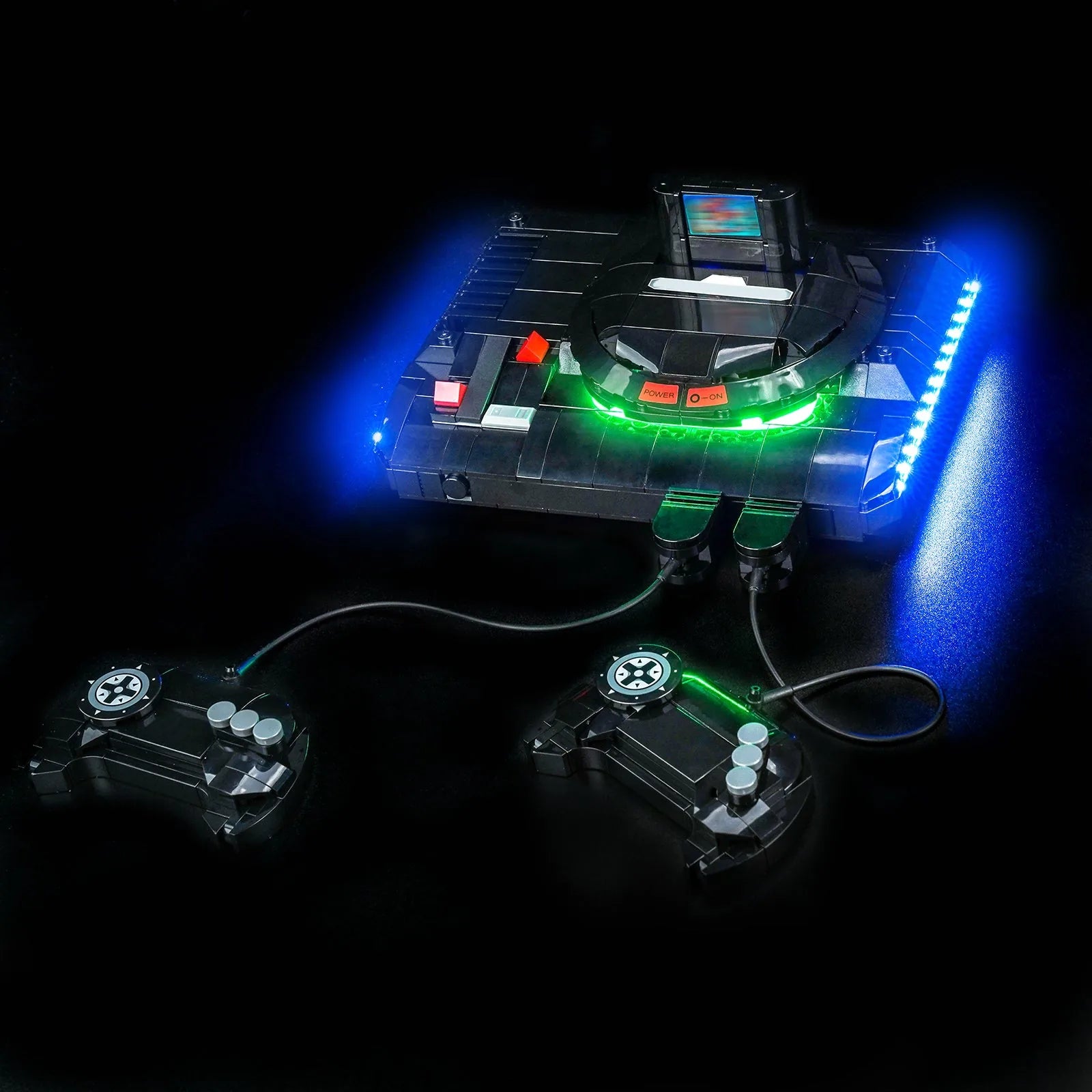Close-up of LED lights on LEGO SEGA Genesis Console #40926