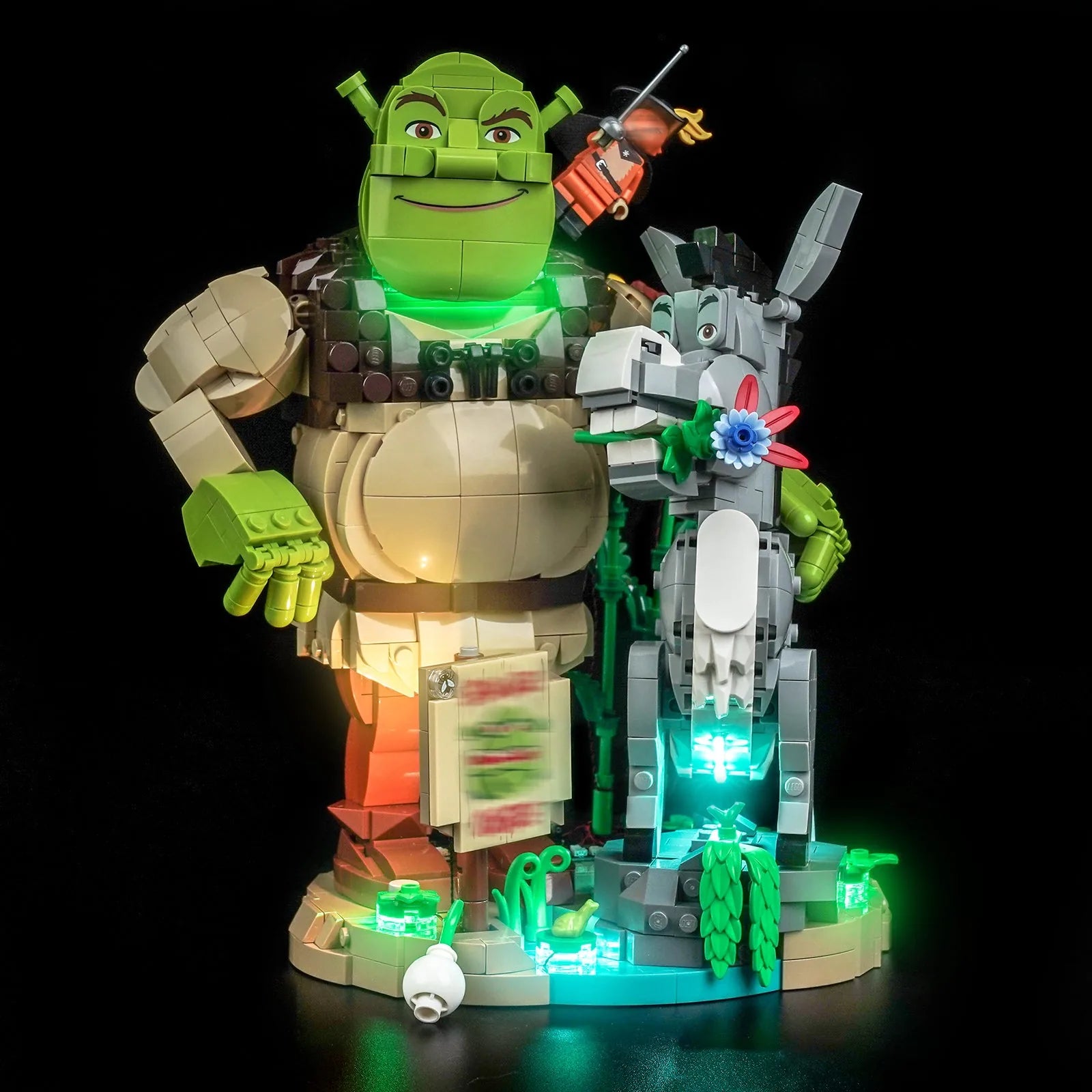 LEGO Shrek Donkey and Puss in Boots #72423 with LED lights installed