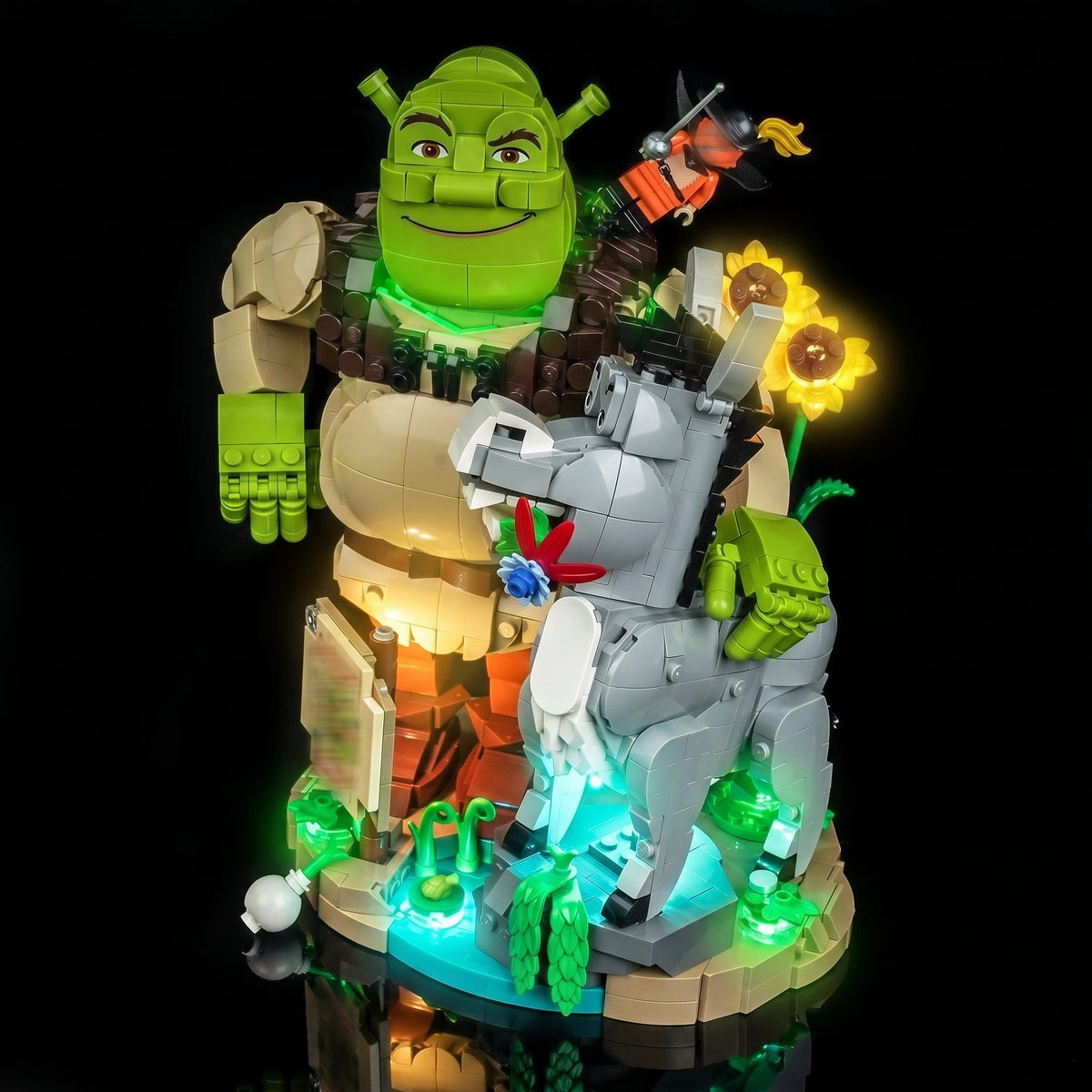 LEGO® Shrek, Donkey & Puss in Boots #72423 — night-mode display glow (LED light kit)