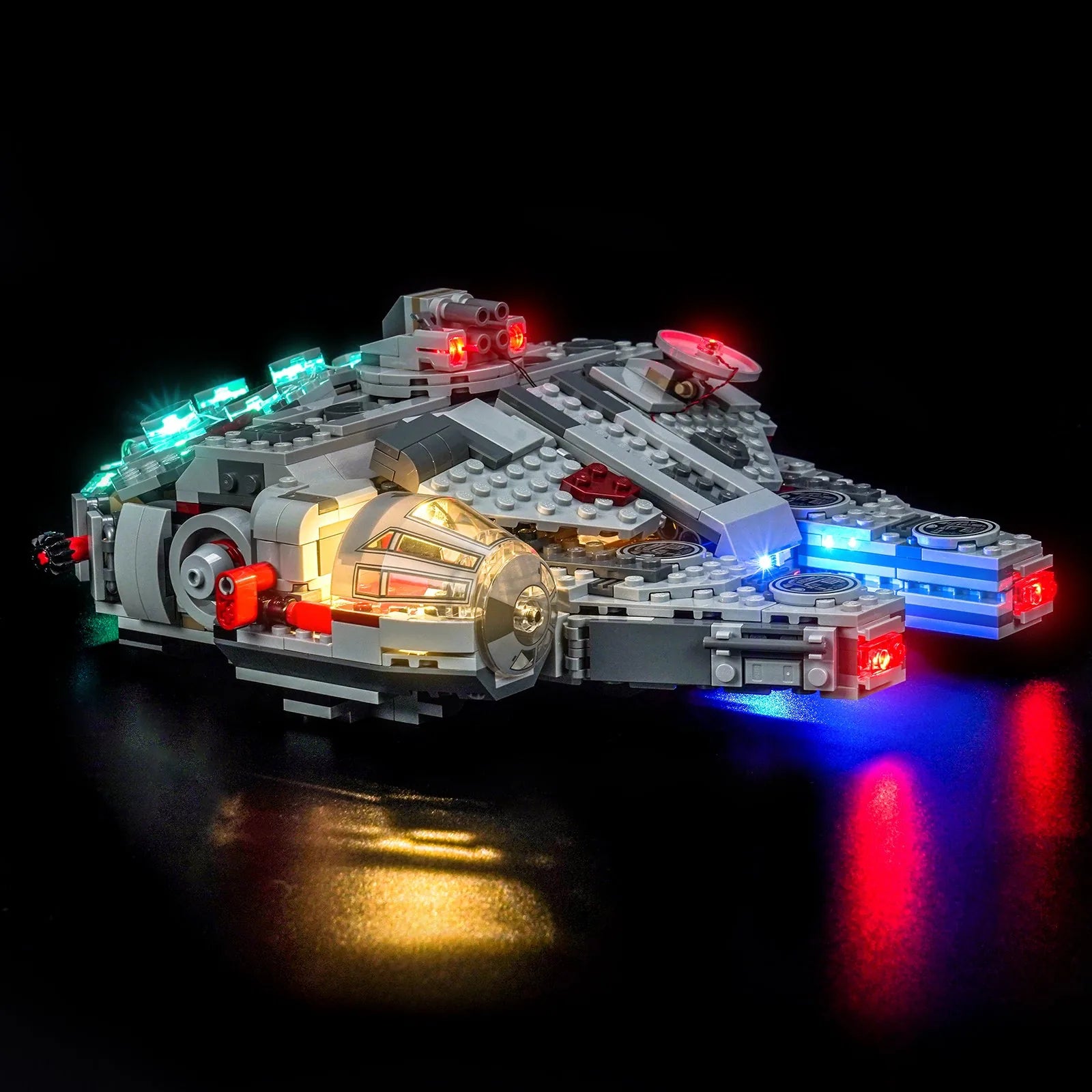LEGO SMART Play Millennium Falcon #75426 illuminated at night