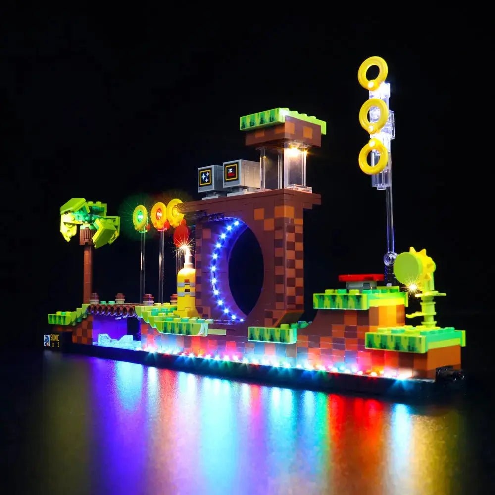 LEGO Sonic the Hedgehog #21331 illuminated at night