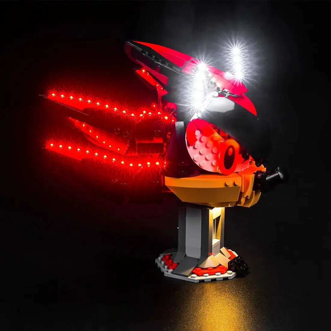 LEGO® Sonic the Hedgehog Shadow the Hedgehog #77000 — fully illuminated on display (USB-powered LED light kit)