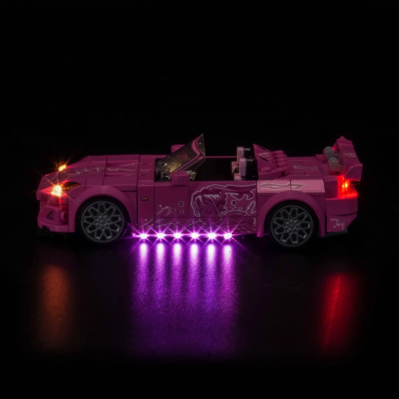 Close-up of LED lights on LEGO Speed Champions 2 Fast 2 Furious Honda S2000 #77241