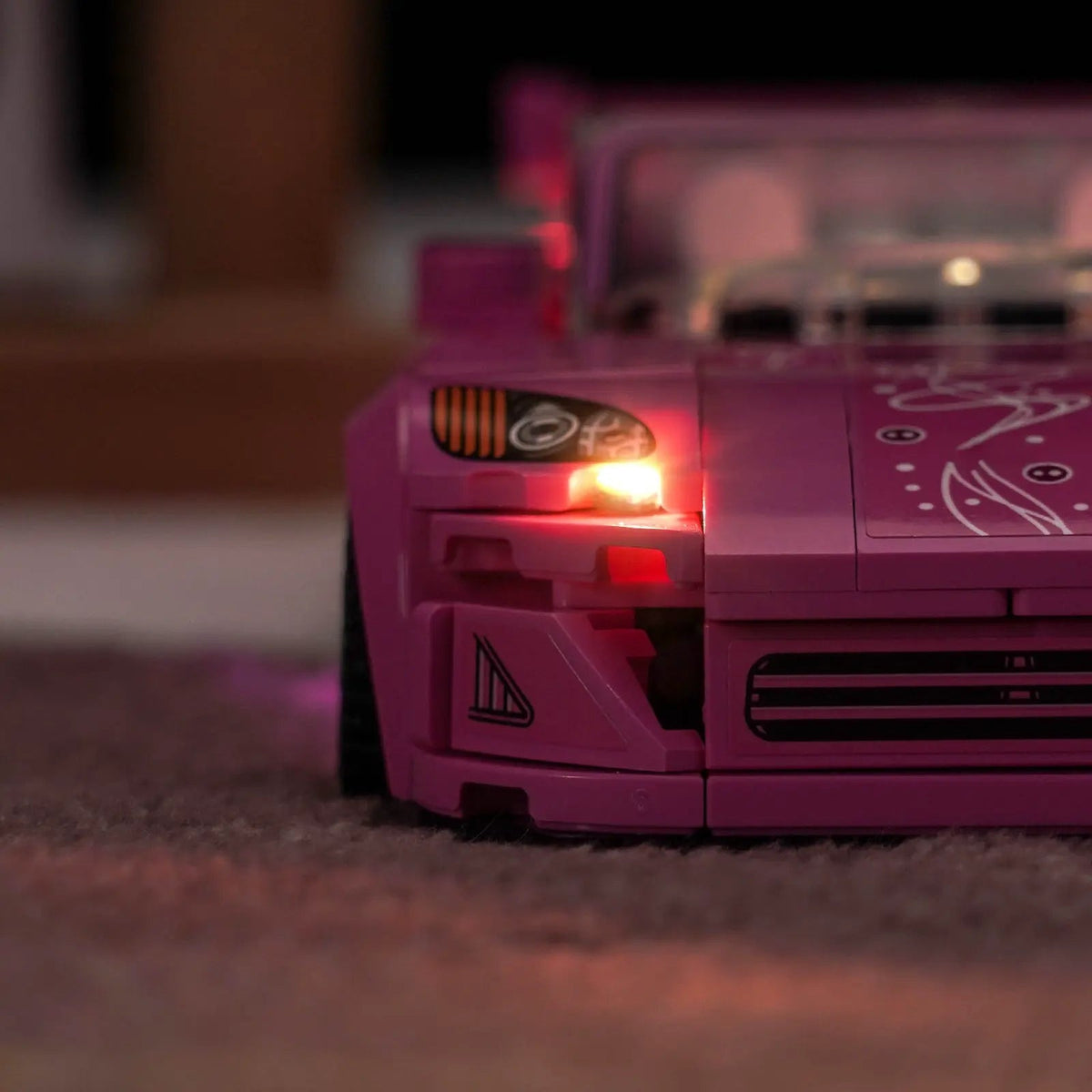 installed and glowing: Bright My Bricks RGB LED light kit for LEGO® Speed Champions 2 Fast 2 Furious Honda S2000 #77241