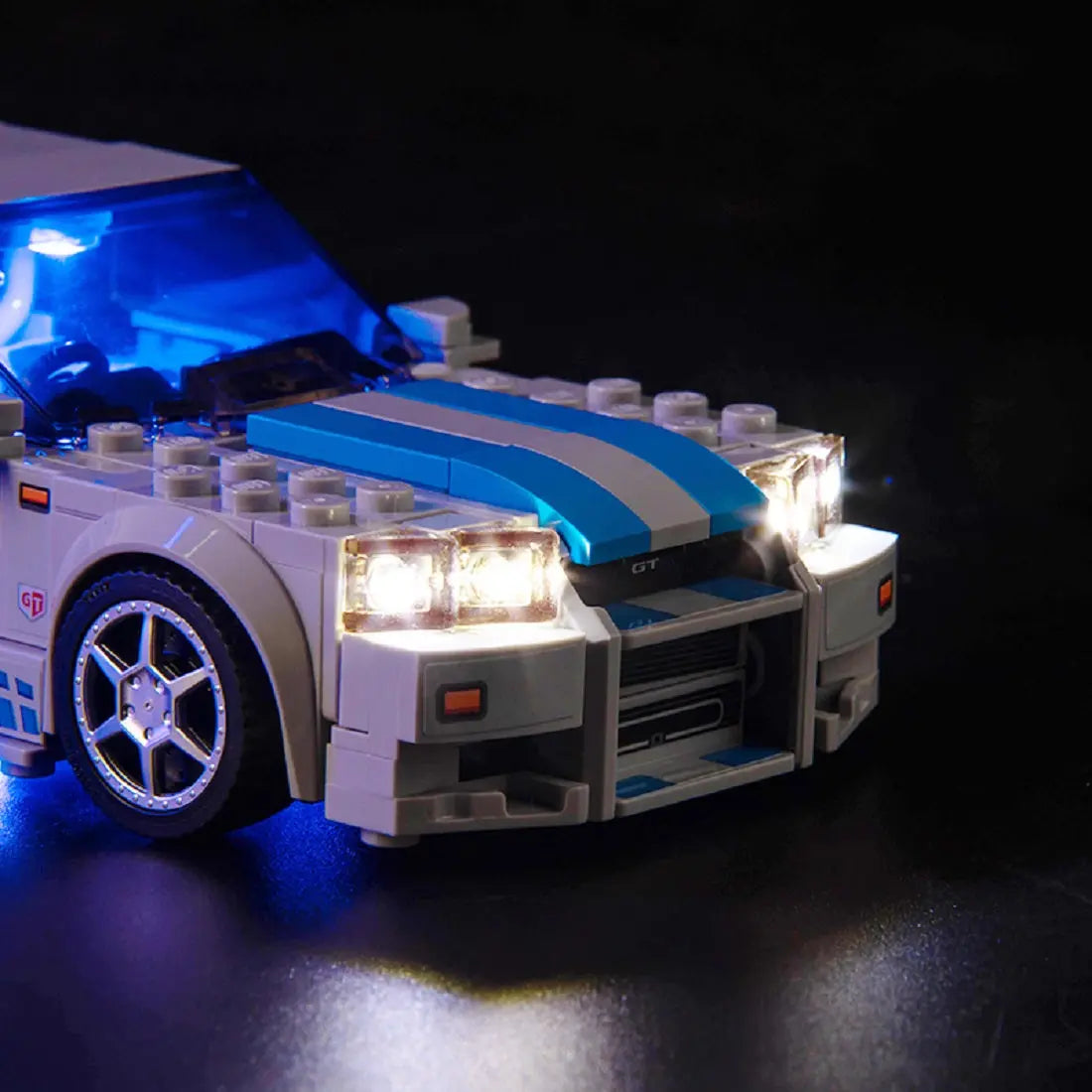 LEGO Speed Champions 2 Fast 2 Furious Nissan Skyline GT-R (R34) #76917 with LED lights installed