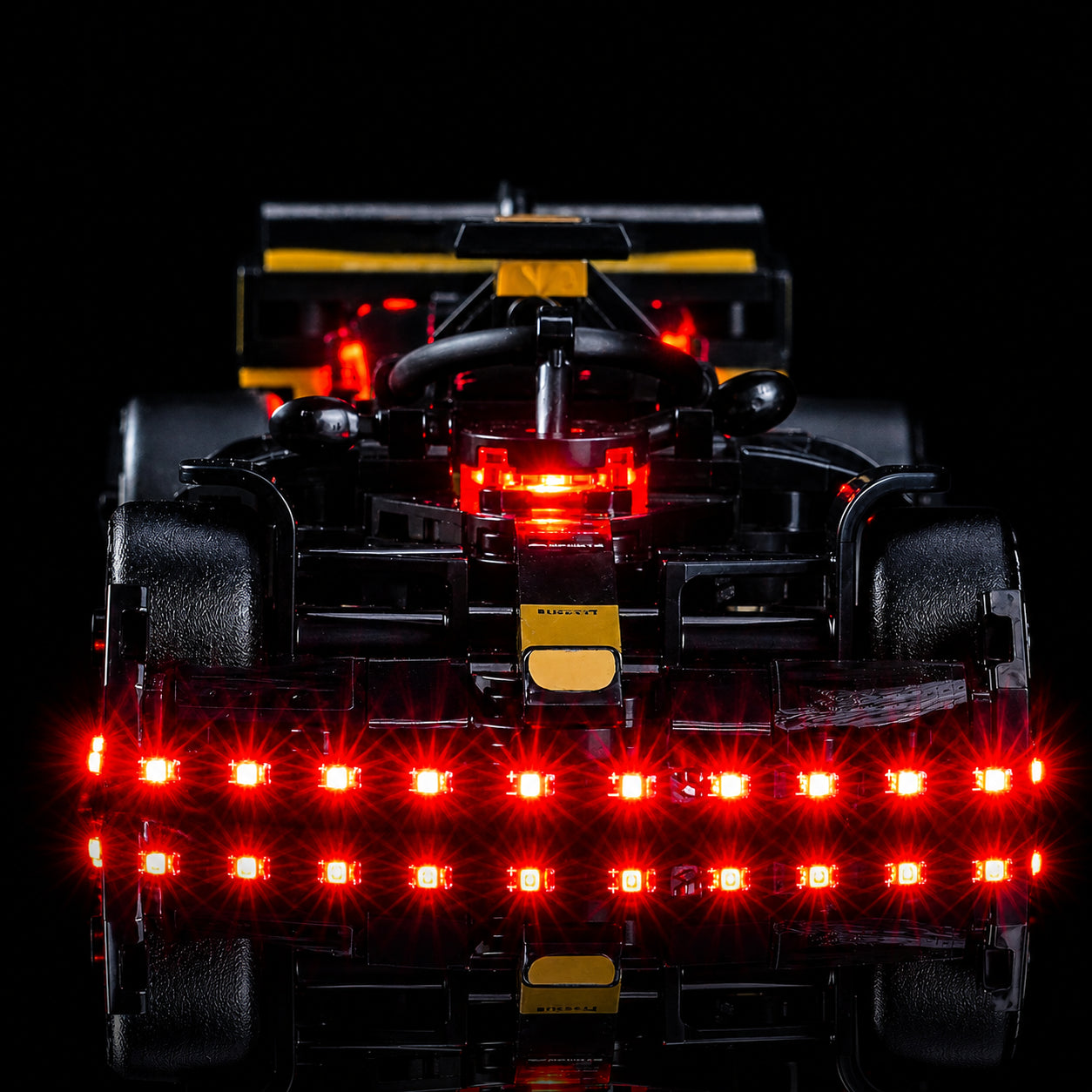USB-powered LED light kit for LEGO® Speed Champions APXGP Team Race Car from F1 The Movie #77252, warm LED glow detail