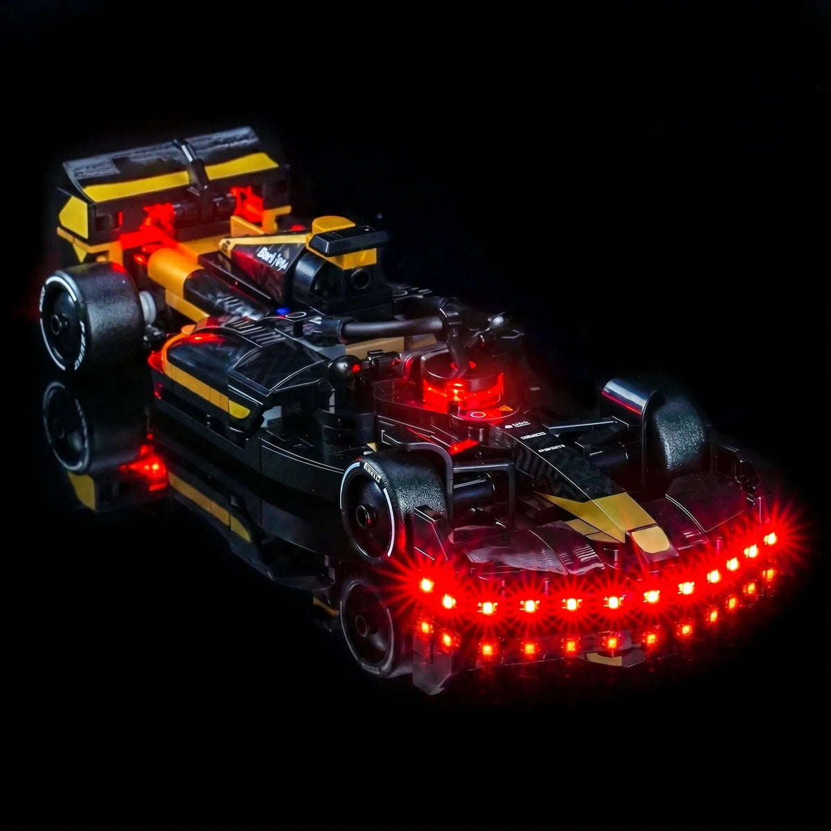LEGO® Speed Champions APXGP Team Race Car from F1 The Movie #77252 — illuminated at night (USB-powered LED light kit)
