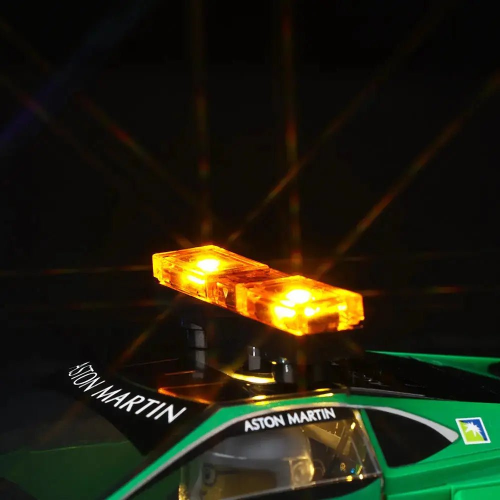LEGO® Speed Champions Aston Martin Safety Car & AMR23 #76925 lighting effect on the build, with the RGB LED light kit