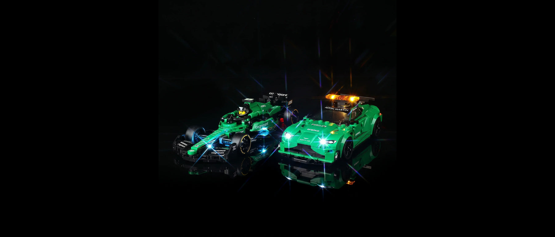 LED-Beleuchtungsset für LEGO® Aston Martin Safety Car & AMR23 #76925 — lit with the LED light kit