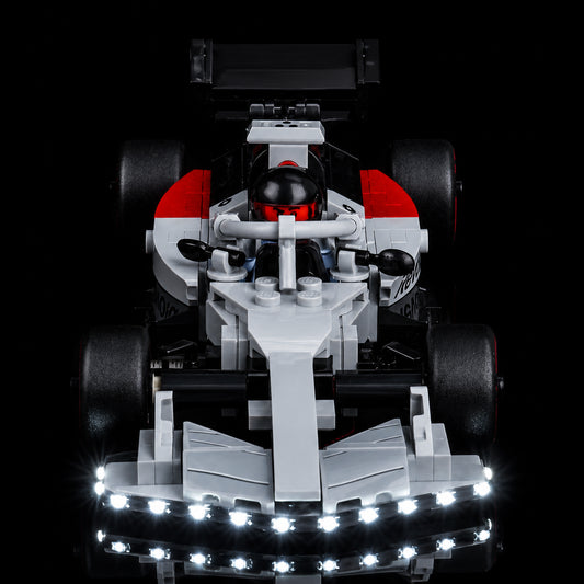 showcase lighting view: Bright My Bricks RGB LED light kit for LEGO® Speed Champions Audi Revolut F1 Team R26 Race Car #77259