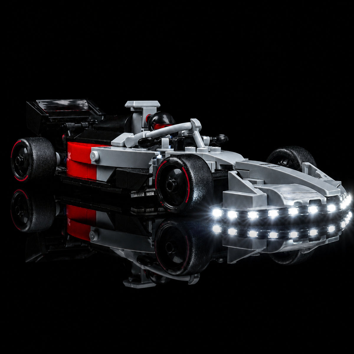LEGO® Speed Champions Audi Revolut F1 Team R26 Race Car #77259 brightened interior detail, with the display light kit